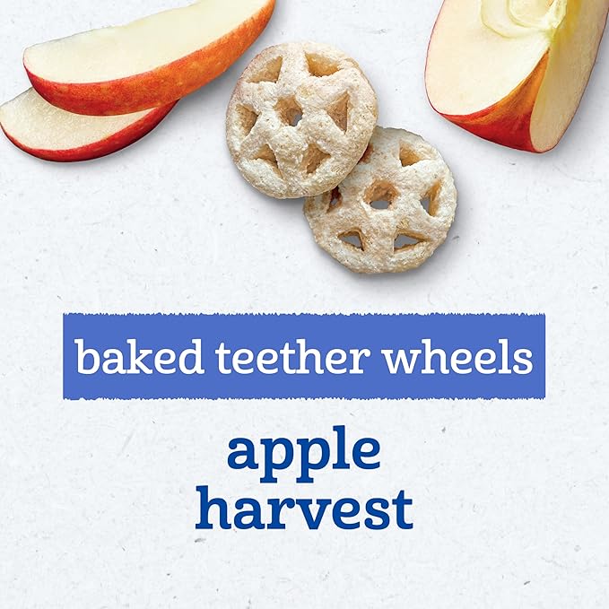 Gerber Baked Teether Wheels, Apple Harvest Crunchy Teether Snack, Baby Crackers, 6PK