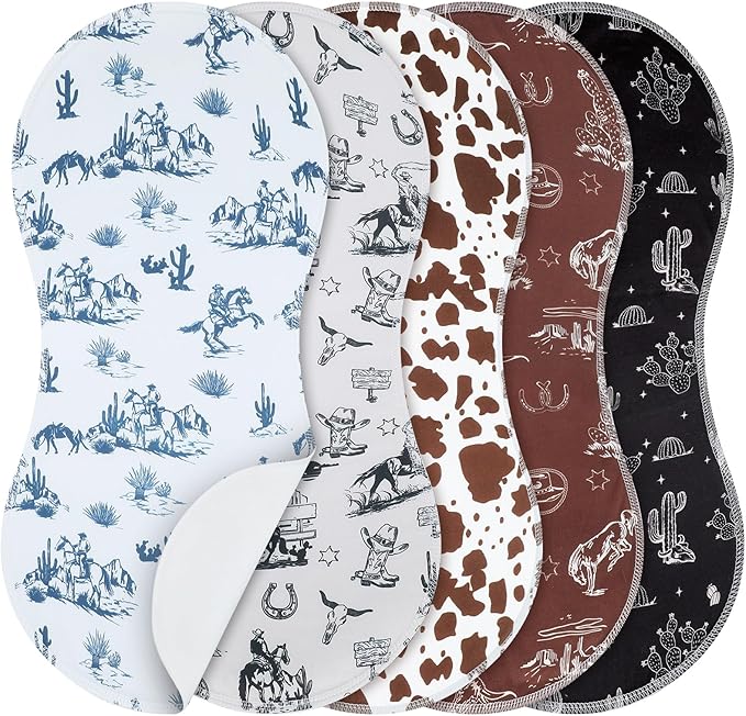 5 Pack Vintage Western Baby Burp Cloths Soft Absorbent Burping Rags for Newborns 19"x9" Spit up Cloths for Boy Girl Newborn Baby Shower Registry Gifts Set Nursery Decor