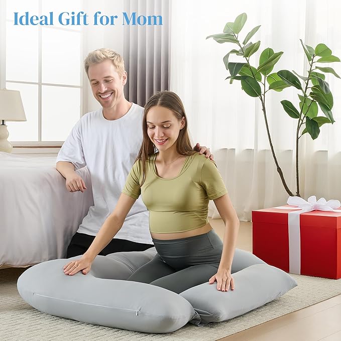 Pregnancy Pillow for Sleeping, U Shaped Full Body Maternity Pillow with Removable Silky Cover, Support for Back,Leg,Belly for Pregnant Women, Side Sleeper,Pain Relief, Ergonomic Soft Cushion,51 Inch