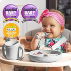 TalkTools Itsy Plate Must-Have Silicone Baby Plates with Suction | Non-Toxic Toddler Feeding Plate | Divided Portion | BPA-Free, Easy-Clean, Travel-Friendly Baby Dishware - Made in USA (Cloud)