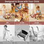 OESSUF 2-in-1 Wooden Baby Walker with 40 PCS Tool Toys – Baby Push Walker for 6-12 Months, Activity Center for Toddlers Aged 1-3 Years, Montessori Toy for Boys and Girls (Red)