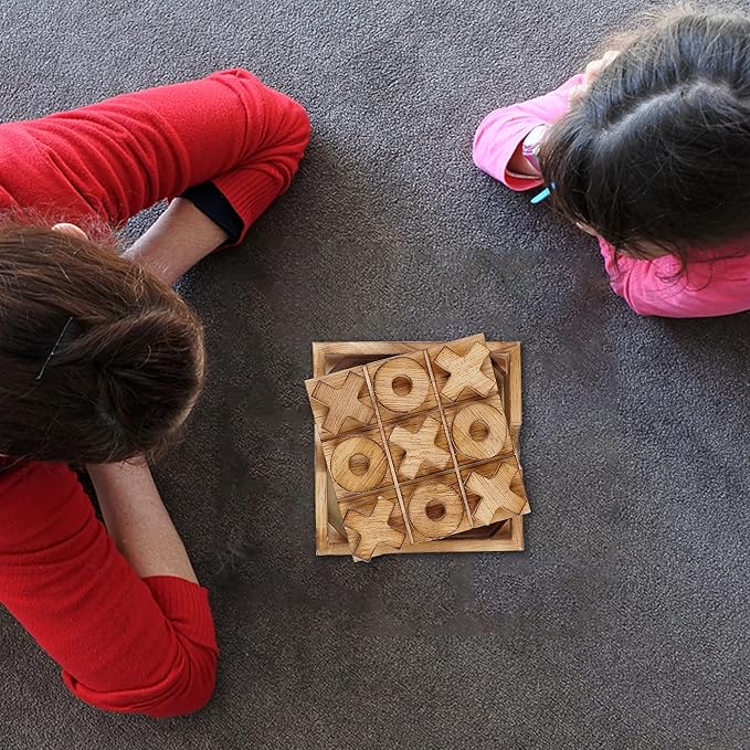 Glintoper Tic Tac Toe & Tumble Tower Blocks Tables Game Set, Classic Wood Stacking Game & XOXO Board Games for Kids Family, Living Room Rustic Coffee Table Decor, Travel Strategy Board Games