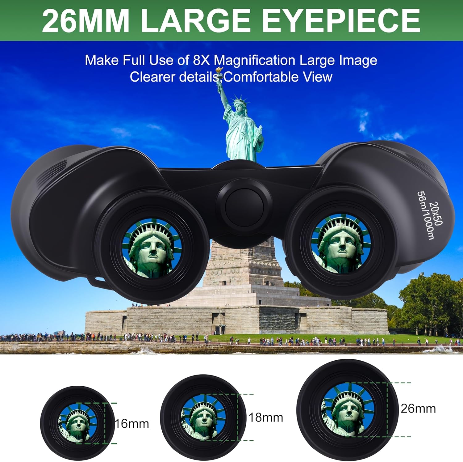 20 x 50 High Powered Binoculars for Adults, Large View Binocular Waterproof Compact Binoculars with Low Light Vision for Bird Watching Sightseeing Wildlife Watching Traveling Stargazing (Black)