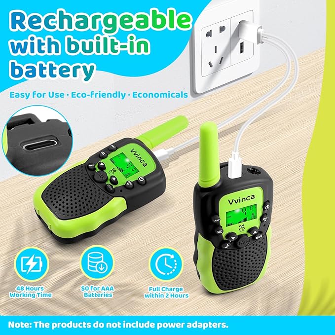Vvinca Walkie Talkies for Kids, Rechargeable Toys for Ages 3 4 5-7 8-12 Year Old Boys Girls with Flashlight 22CH 2 Way Radio, 3 KM Long Range Walkie Talkie for Adventure Game Camping