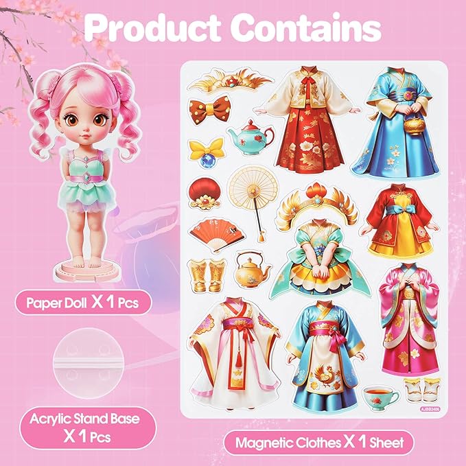 Magnetic Dress Up Dolls,Paper Dolls for Girls Ages 4-10,DIY Princess Magnetic Dress-Up Doll Pretend Play Set, Great for Girl Birthday (Liz)