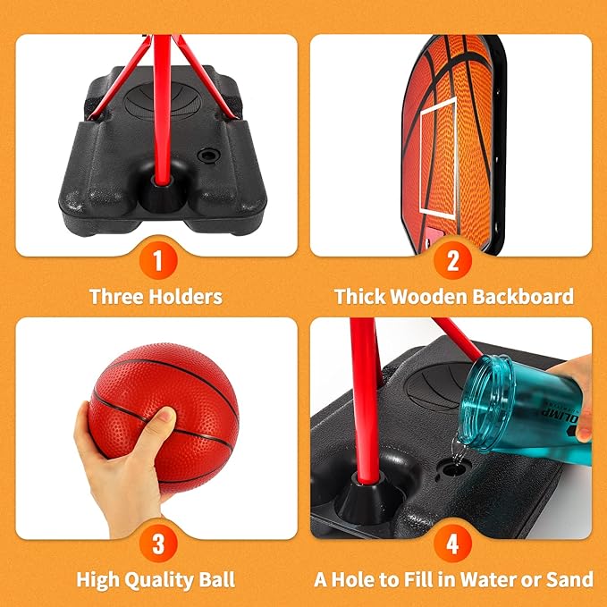 Kids Basketball Hoop for 1 2 3 4 5 6 Year Old Stand Adjustable Height 3.5ft-5.3ft Toddler Boy Basketball Hoop Indoor Mini Basketball Hoops Goal Ball Games Toys for Girl Boy Age 1-3 2-4 3-5