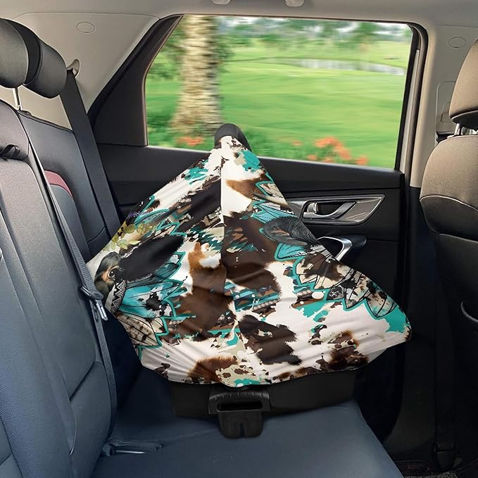 Binienty Brown Cow Sunflower Stretchy Car Seat Covers for Baby Boys Girls Infants,Breathable Babies Stroller Cover Canopies,Baby Shower Gifts