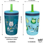 Zak Designs Campout and Camping Kelso Tumbler Set, Leak-Proof Screw-On Lid with Straw, Bundle for Kids Includes Plastic and Stainless Steel Cups with Bonus Sipper, 3pc Set, Non-BPA,15 fl oz