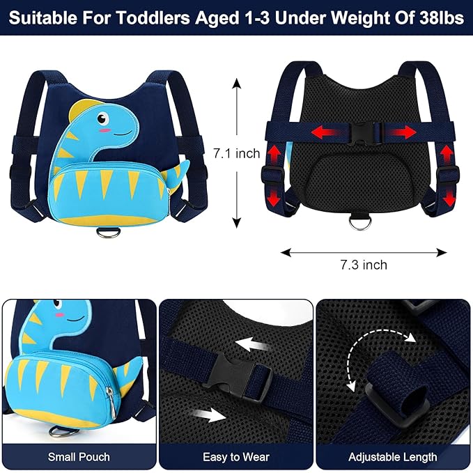 Accmor Toddler Harness with Leash, Cute Dinosaur Kids Leashes + Anti Lost Wrist Link, Children Walking Harnesses Tether Restraint Belt, Keep Child Close Hand Strap for Baby Boys Girls Outdoor Travel