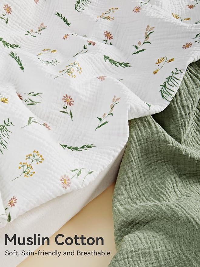 TILLYOU Muslin Changing Pad Cover for Baby Girls Boys, Soft and Breathable Cotton Diaper Changing Table Cover, 2 Pack(Daisy)