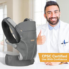 Baby Carrier Newborn to Toddlers - Ergonomic Adjustable Soft Breathable Comfort Infant Carrier for 7-35lbs, Enhanced Support, Easier to Wear (Grey)