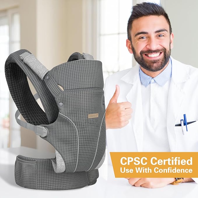 Baby Carrier Newborn to Toddlers - Ergonomic Adjustable Soft Breathable Comfort Infant Carrier for 7-35lbs, Enhanced Support, Easier to Wear (Grey)