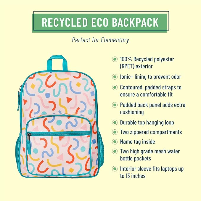 Wildkin ECO rPET Kids Backpack – Recycled, Padded, Adjustable for School & Travel – Confetti Peach