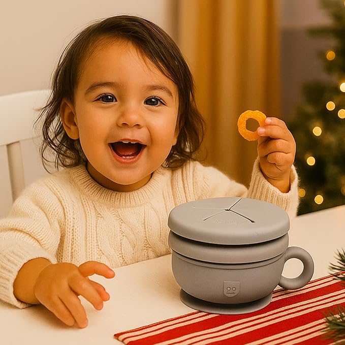 TalkTools Itsy Bowl with Locking Lid - Platinum grade silicone with Volume Lines, Curved Walls for Easy Scooping - for Babies, Toddlers, Children, and Elderly - Snack Cup Lid Accessory (Sage)