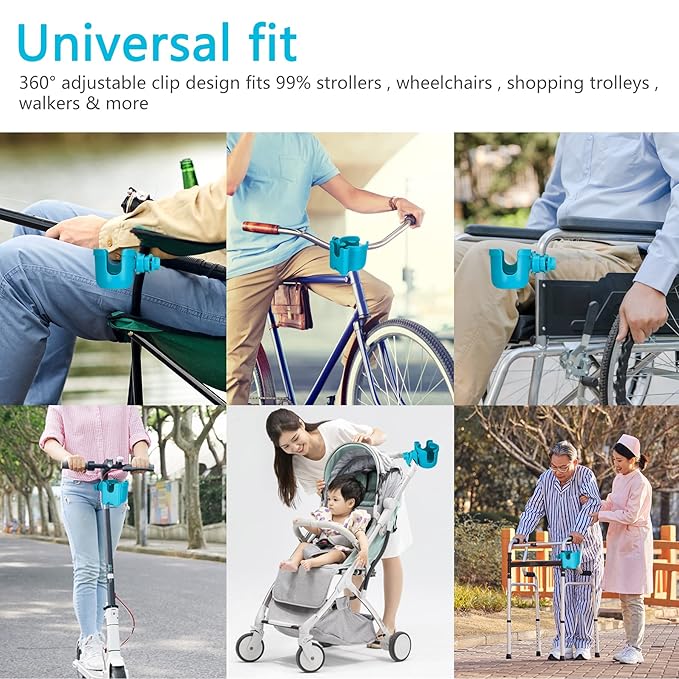 Suranew Adjustable Stroller Cup Holder with Phone Holder for Baby Stroller for Family Members, Sky Blue