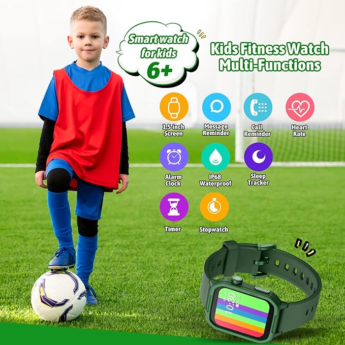 Smart Watch for Kids No Phone Needed, Tempered Glass Fitness Tracker Boy Teens with 19 Sport Modes, Pedometer, Sleep Monitor, Kids Watch Birthday Gifts Toy Gift for Girls Boys 6-16 (Green)