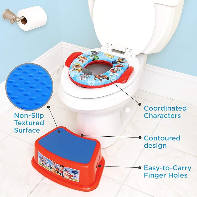 Nickelodeon PAW Patrol "Calling All Pups" 3 Piece Must Have Potty Training Set - Soft Potty Seat, Step Stool, Finger Puppets - Boy Potty Training