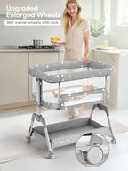 Bassinet Bedside Sleeper, Baby Crib with Mattress and Adjustable Height & Upgraded Wheels, All Mesh Portable Bassinet, Baby Bed for Newborn