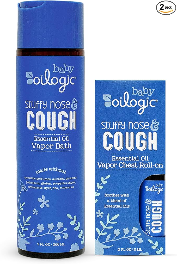 Oilogic Stuffy Nose & Cough Vapor Bath & Roll-On Essential Oil for Babies & Toddlers - Gentle Baby Bath Essentials Soothe & Comfort - Pediatrician-Tested & Safe for Babies