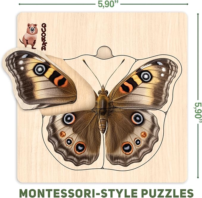 QUOKKA Realistic Wooden Puzzles for Toddlers 1-3 Year Old - 15x15 Inches Kids Puzzles Ages 2-4 - Birds, Animals, Fish, Butterfly Montessori Toddler Toys - Motor Skills Games Gifts for Girls&Boys