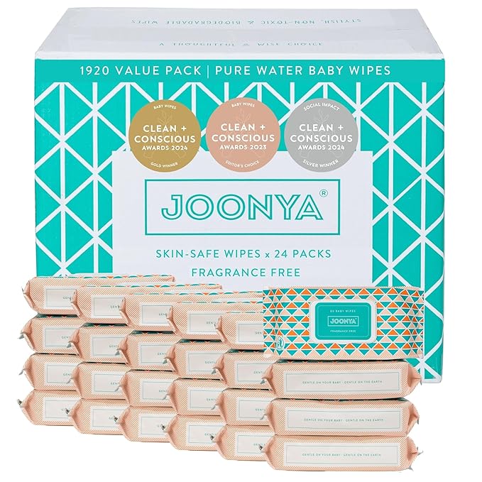 JOONYA Unscented Baby Wipes — Plant-Based, Fragrance-Free Bulk Diaper Wipes | Hypoallergenic, Non-Toxic & Biodegradable Wet Wipes for Sensitive Newborn Skin | 24 Packs of 80 Wipes (1,920 Total)
