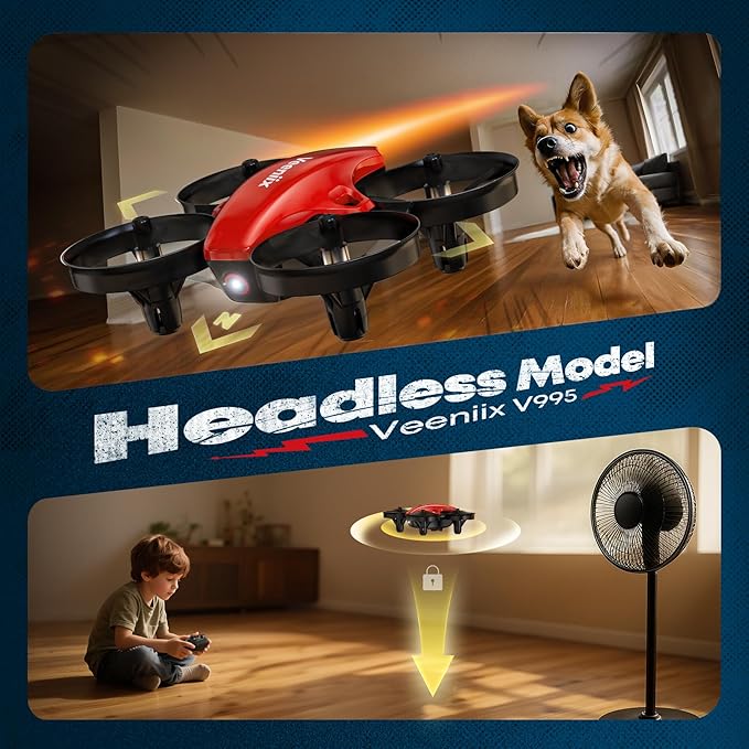 V995 Red Mini Drone for Kids and Beginners,Indoor RC Quadcopter Plane with 3D Flips, 360° Rotation, Circle Fly, Auto Hover, Headless Mode, 21Mins 3 Batteries, Gift for Boys and Girls