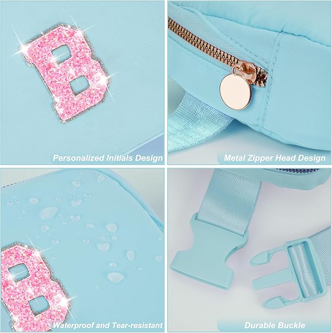 Fanny Pack Belt Bag Crossbody Bags with Initials Letter Patch Trendy Stuff for Teens Cute Stuff Birthday Gifts for Teenager Girls | B,Blue Bag