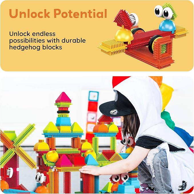 PicassoTiles 240pcs Hedgehog Interlocking Building Shape 3D Blocks, STEAM Educational, Creative, Fun Construction Playset, Sensory Toy Gift for Preschool and Kindergarten Kids, Ages 3 and Up, PTB240
