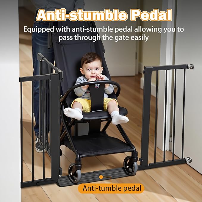 Mumeasy Baby Gate for Stairs - 29.6-46" Auto Close Dog Gate for Doorways, Extra Wide Child Gate Indoor, Walking Through Safety Gate for Kid, Pet Gates No Drilling Black, Mom's Choice Awards Winner