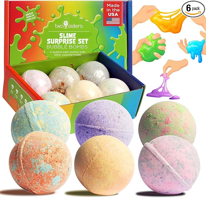 Bubble Bombs for Kids with Surprise Bath Slime Inside (6 Pack) - Colorful Sensory Toys Inside for Boys & Girls – Fizzes, Foams & Bubbles, Fruity Scents, Made in USA by Two Sisters