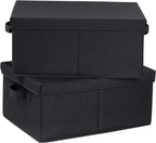 HOONEX Storage Bins with Lids for Organizing, Pack of 2, Storage Boxes with 2 Carrying Handles and Sturdy Heavy Cardboard, 16.5" L x 11.8" W x 7.5" H for Shoes, Books, Clothes, Black