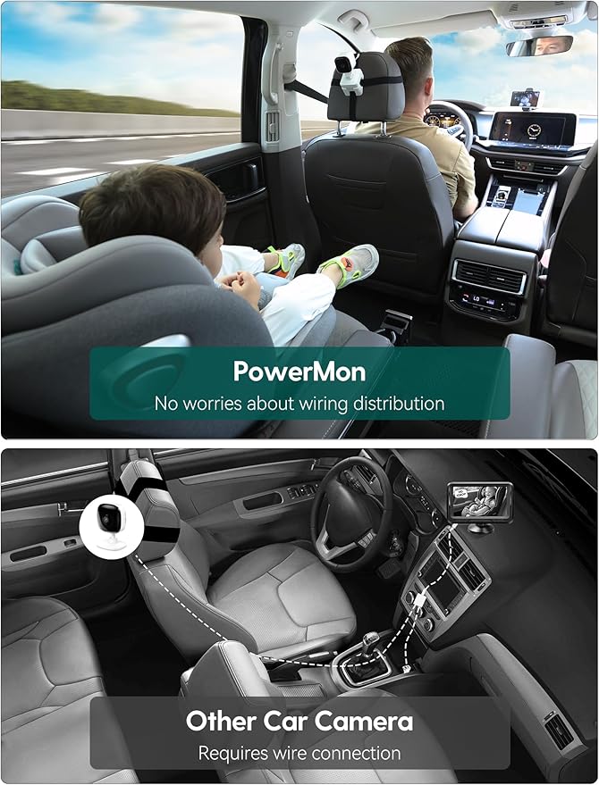 BABELIO Wireless Baby Car Camera with 5" HD Night Vision, Battery-Powered Rear Facing Car Seat Monitor for Kids and Pet, Easy Install 360° Rotatable Backseat Mirror, Newborns Travel Essentials Gifts