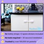 Booboo® (6 Pack) Premium Child Safety Cupboard Door Strap Locks | Baby Proof Your Cabinets with No Trapped Fingers | Extra Easy Installation, No Tools Needed