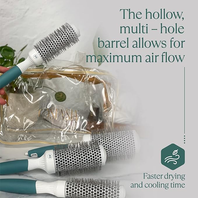 Round Brush Set for Blow Drying and Styling - Ceramic Ionic Thermal Brushes, Wet Hair Brush Bundle with Travel Bag for Women and Men