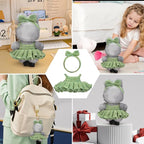 Handmade Crochet 17cm Doll Clothes - Stylish Styles with Halter Dress and Headband for Dress up 15cm/17cm Doll Accessories Suit (Green)