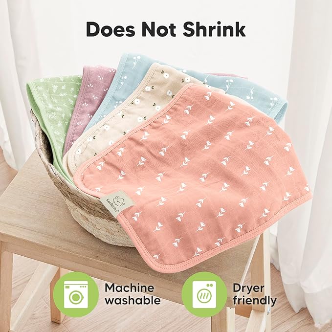 5-Pack Cotton Muslin Burp Cloths Baby Girls, Boys - Soft & Absorbent Spit Up Burp Rags, Large Muslin Towel, Cotton Wash Cloths for Babies, Newborn, Infant, No Shrink, Durable, Neutral (Bloom)