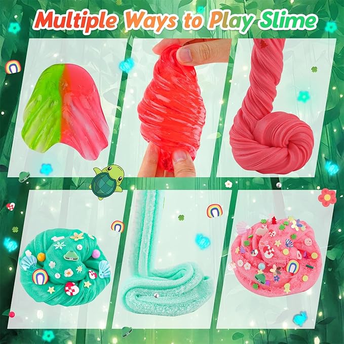 LAWOHO 6 Packs Red & Green Slime for Kids- Clear, Butter, Cloud Slime Making Kit with Glow in The Dark Add-ins & Charms, Slimes Kit for Boys & Girls Party Favors, Birthday Halloween Christmas Easter