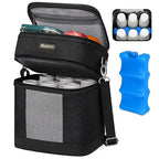 Mancro Breast Milk Cooler Travel Bag with Ice Pack, Double Layer Baby Bottles Bag for Daycare Fits 6 Baby Bottle up to 9 Ounces, Breast Pump Bag for Nursing Moms with Shoulder Strap, Black
