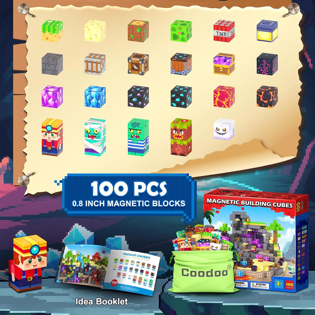 Magnetic Blocks, Build Mine Magnet World Set for Kids Ages 4-8, Magnetic Tiles Toddler Outdoor Toy STEM Construction Building Blocks Sensory Toys for Boys & Girls Ages 3+ Kids Games