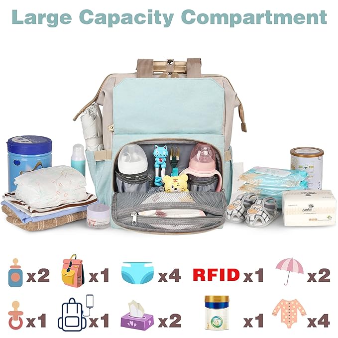 Jiefeike Girls Diaper Backpack,Travel Backpack Diaper Bag for Dad Mom Baby Boys,Insulated Pockets Portable Baby Nappy Bags with USB Charging Port,RFID Anti-Theft Water-Resistant Pocket Stroller Straps