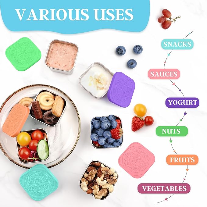 Stainless Steel Snack Containers for Kids,7.2oz Easy Open Leak Proof Reusable Snack Box Container with Lids,Small Lunch Containers for Meal Prep,School,Picnic and Travel-6Pack