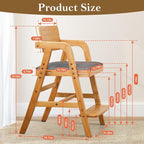 Solid Wood High Chair for Toddlers to Teens, Adjustable Height Toddler Dining Chair, Easy to Clean Toddler Highchair with Removable PU Cushion for Dining, Studying, Step Tool, Natural