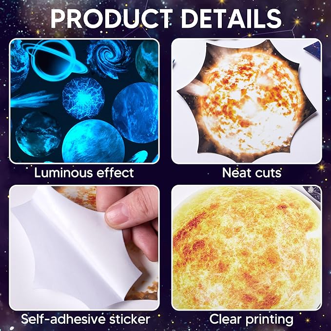 Glow in The Dark Stars and Planets for Ceiling, Robmoda Glow Solar System Wall Stickers, Space Wall Decals for Kids Boys Room (Blue)