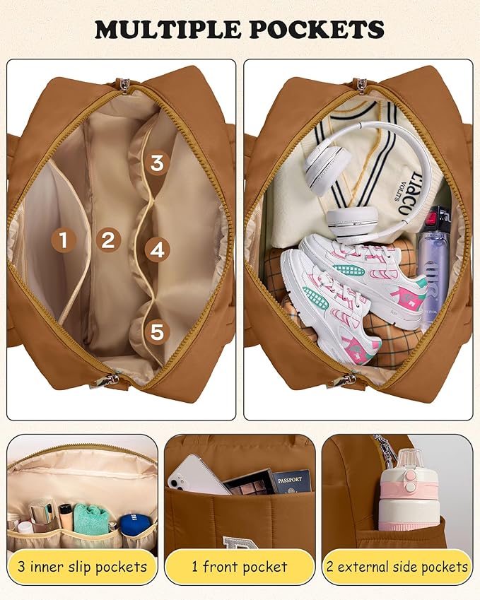 Duffle Bag with Letter, Carry On Bags for Women，Gifts for Her-Overnight Bag with Wet Pocket，Lightweight Travel Bags Personalized Gym Tote with Makeup Pouch