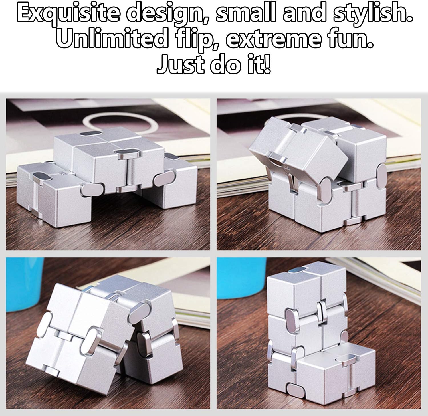 Infinity Cube Fidget Toys Anxiety Stress Relief Toys for Men Aluminum Alloy Material (Gray)
