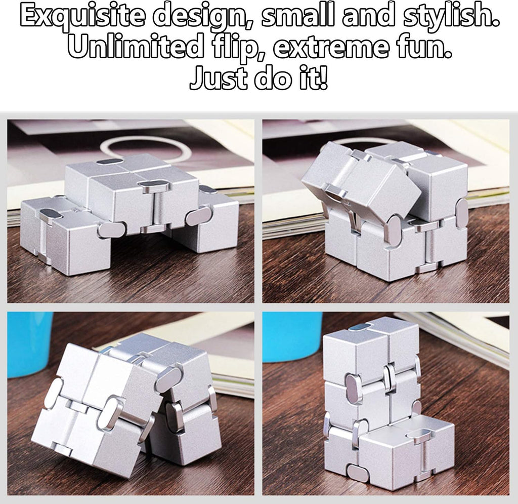 Infinity Cube Fidget Toys Aluminum Metal Stress Relief and Anti Anxiety Finger Flip Cubes Toys for Kids and Adults Idear Gadgets for Men with Exquisite Packaging