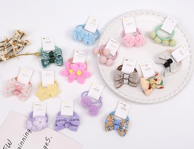 Baby Hair Ties with Bows for Toddler - 1.2 Inch Elastic Ponytail Holders Small Hair Ties For Baby Girls Infants Hair Accessories 30 Pieces