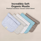5-Pack Cotton Muslin Burp Cloths Baby Girls, Boys - Soft & Absorbent Spit Up Burp Rags, Large Muslin Towel, Cotton Wash Cloths for Babies, Newborn, Infant, No Shrink, Durable, Neutral (Nimbus)