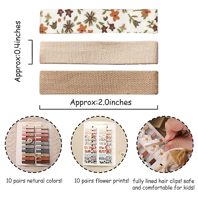 Hair Clips for Women and Girls,Assorted 40 pcs Flower Print and Netural Color Handmade Barrettes,Fully Lined Alligator Hair Accessories for All Age Gilrs Teens Kids by Fancy Clouds