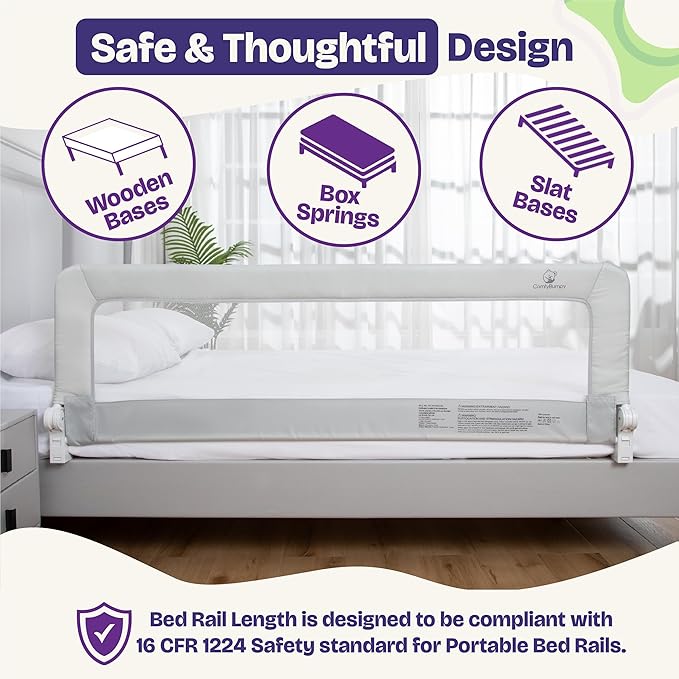 ComfyBumpy 1-Pack Bed Rail for Toddlers 55.5" L x 19.5" H | Toddler Bed Rails for Twin, Full, Queen & King Mattress Size | Swing Down Rail Guard | Mattress Side Rail for Kids | Gray